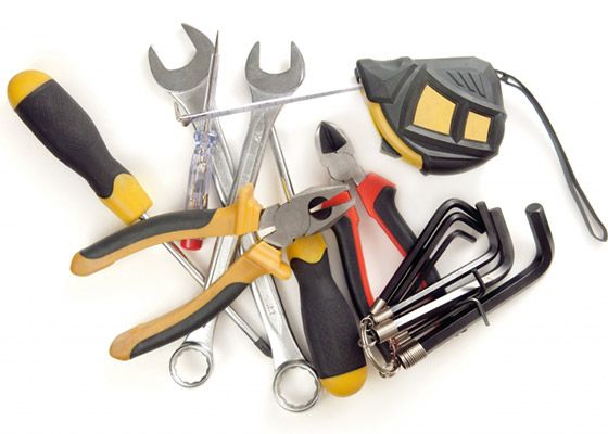 White background assorted hand tools